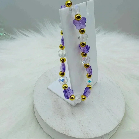 Purple Butterfly Charm Beaded Bracelet - Picture 4 of 7